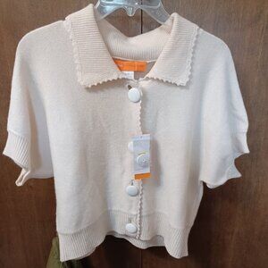 NEW CYNTHIA CYNTHIA STEFFE CREAM SHORT-SLEEVE KNIT CARDIGAN SWEATER - SIZE LARGE